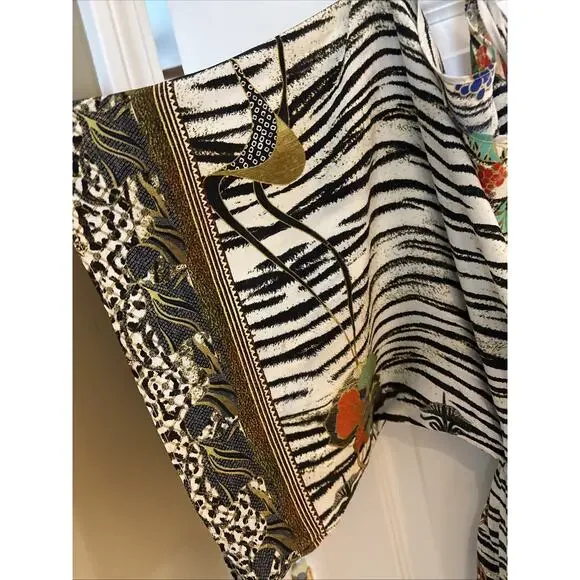 Camilla Womens BLACK WHITE Tiger Silk Romper Multi color sz Med pockets crystals - Picture 2 of 15